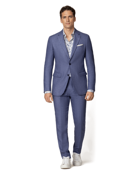traje de novio sin forro azul de lino