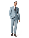 Traje de novio azul claro de algodón-lino a cuadros