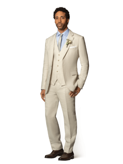 Traje  de novio tres piezas Lino Beige